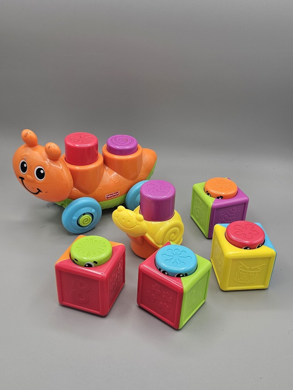 Fisher-Price Stack N Surprise Caterpillar Snail Block Lot Vtg Baby Peek A Boo‎